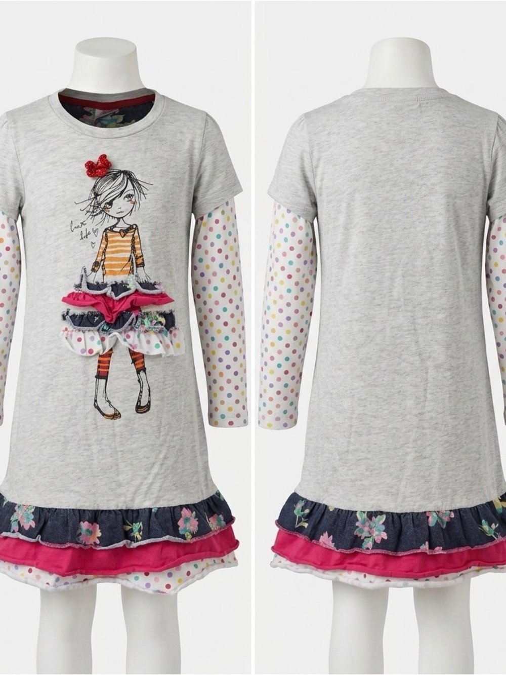 Boutique Girls Layered Ruffle Doll Graphic Dress - Size 5-6Y